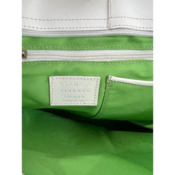 Claudia Firenze Angelfish HOBO Shoulder Bag White & Green Leather Made In Italy - Picture 4 of 7